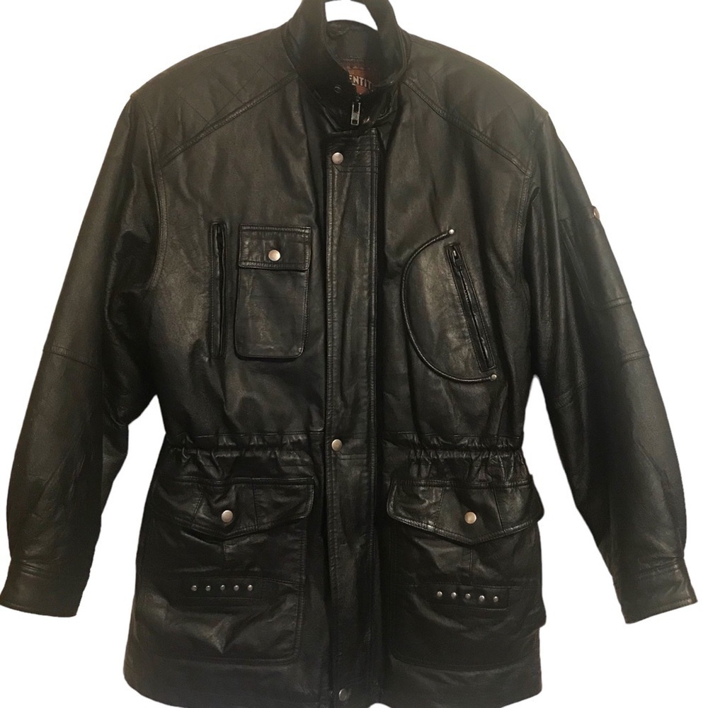 Mens Black Leather Vintage Global Identity G-III Jacket Small Full Zip Snap